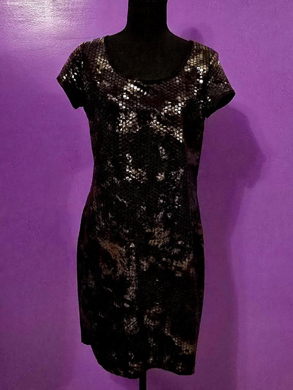 Ronni Nicole Black Shiny Nailhead Sequin Cocktail Dress